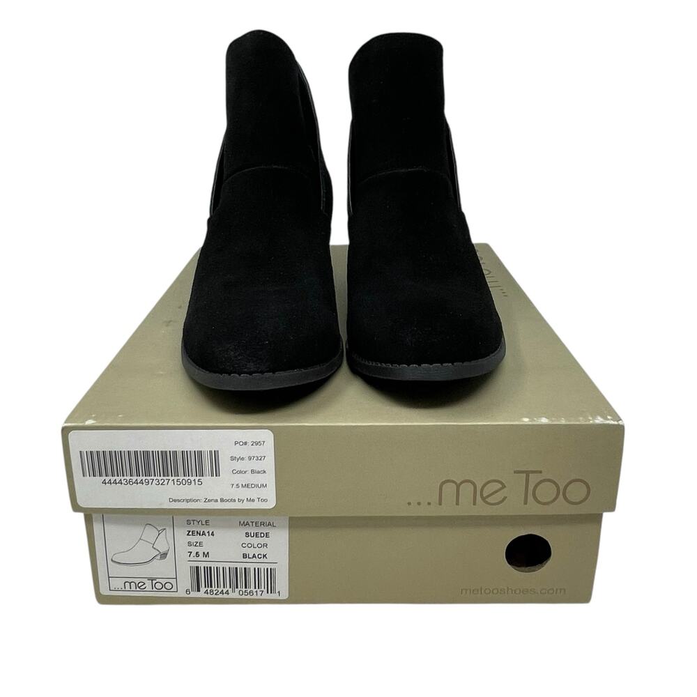 Me Too Zena14 Size 7.5M Women’s Black Suede Leather Ankle Booties New In Box